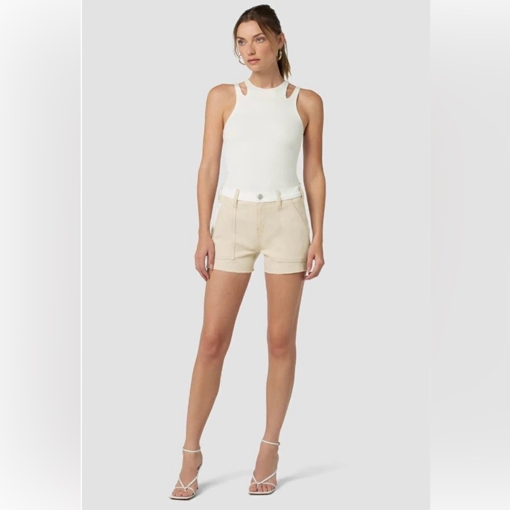 HUDSON Women's Denim Carpenter Shorts Beige/White Colorblock Size 27 NWT